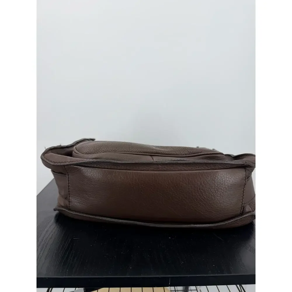 Burberry Men Brown Pebbled Leather Messenger Bag Crossbody Nova Check Lined Flap